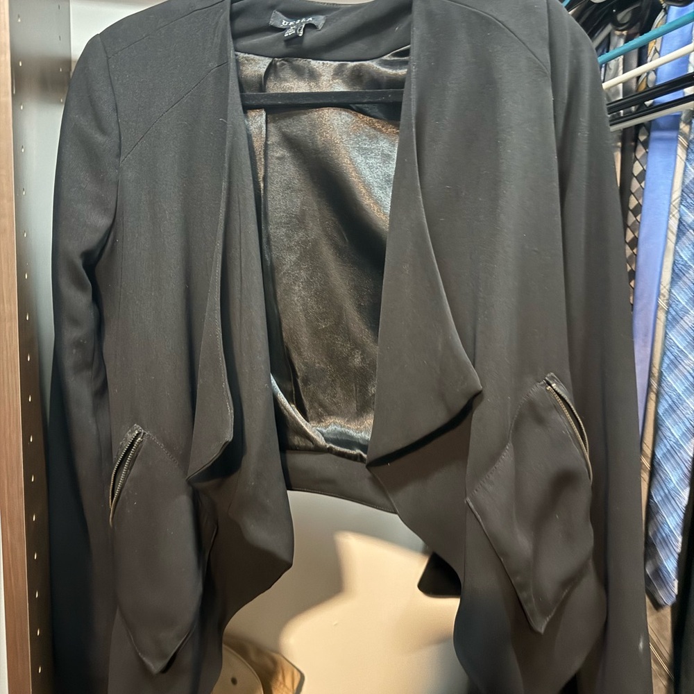 UK2LA Women's Black Draped Blazer with Zippered Pockets